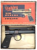 A pre 1958 .177” Webley Junior air pistol, number 109, with black plastic grips. GWO & Clean