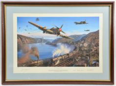 Three large framed limited edition coloured prints of WWII aircraft, from original paintings by