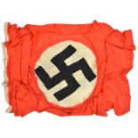 A large Third Reich party flag, approx 104” x 112”, one end of the hoist rubber stamped with small