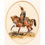 A watercolour by Orlando Norie of a mounted officer of the 10th (Prince of Wales’s Own Royal