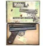 A pre 1958 .177” Webley Senior air pistol, number 2287 (beneath left grip), with brown bakelite