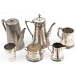 A Third Reich set of silver plated coffee pot, milk jug and sugar bowl, each bearing the applied