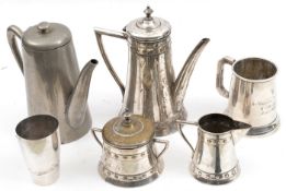 A Third Reich set of silver plated coffee pot, milk jug and sugar bowl, each bearing the applied
