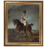 An impressive oil painting of Czar Nicholas I of Russia in the uniform of the Chevalier Guards c