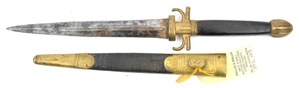 An early 19th century dagger, adapted from a smallsword, shallow diamond section blade 7½”, with