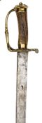 An early 18th century hunting hanger, curved, SE blade 21”, stamped with King’s head mark on both
