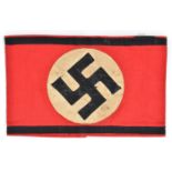 A Third Reich SS armband, with stitched on swastika and black edges. GC (slightly soiled).