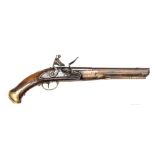 A Flemish 12 bore military pattern flintlock holster pistol c 1780, 18½” overall, 2 stage barrel