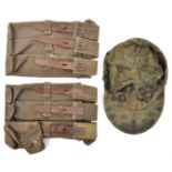 2 sets of 3 webbing pouches for MP38/40 machine gun, GC; and a camouflaged floppy ski cap. QGC (worn