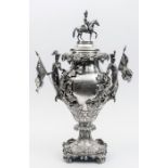 A large and impressive free standing early Victorian silver presentation trophy, the body