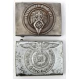A Third Reich SS man’s belt buckle, of silvered pressed steel, stamped RZM “155/43” and SS runes