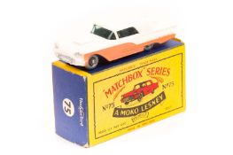 Matchbox Series Ford Thunderbird No.75. An example in cream and peach with blue base, silver plastic