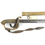 An 1845 pattern infantry field officer’s sword, almost straight, fullered blade 32”, etched on