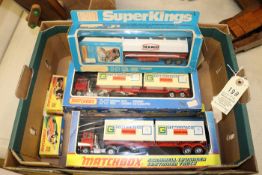 5 Matchbox Superkings/Superfast series. A Ford Petrol Tanker (K16). 2x Scammell Crusader Container