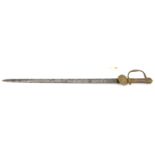 A mid 18th century hunting hanger, tapering SE blade 22” with shallow fuller and narrow back fuller,