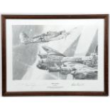 A pair of prints of pencil sketches by Gerald Coulson, “Spitfire” and “Messerschmitt”, each with