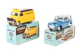 2 Corgi Toys. Hillman Minx (206) in metallic blue and silver. Plus a Bedford AA Road Service Van (
