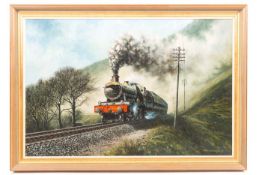 An original railway oil painting by Don Breckon. An oil on canvas entitled ‘Cambrian Coast