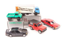 10 Mercedes-Benz 1:35 scale Point-of-Sale die-cast models by NZG and Cursor. 3 boxed – 709-114 71/