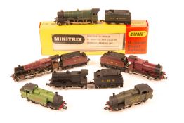 7 N gauge steam locomotives. Minitrix BR class 2 MT 2-6-0 tender locomotive 46400 in BR black,
