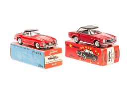 2 Tekno Mercedes Benz. A 300SL closed top (925) in red with black top and with cream interior.