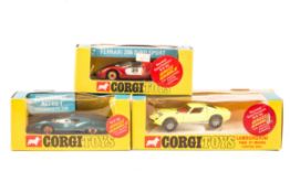 3 Corgi Toys Whizzwheels. A Lamborghini P400 GT Miura (342) in yellow with red interior. A Ferrari