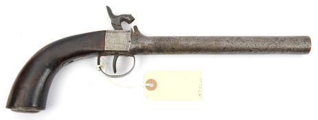 An Indian 24 bore percussion boxlock pistol, 13½” overall, integral round barrel 7½”, the frame
