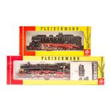 2 Fleischmann HO steam locomotives. A DB class 50 2-10-0 tender locomotive 50-058 plus a DB class 65