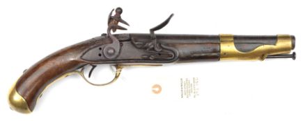 A French 12 bore Model An IX flintlock cavalry pistol, 16" overall, barrel 9", the breech