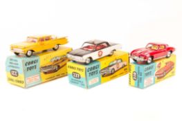 3 Corgi Toys. A Chevrolet New York Taxi (221). An Oldsmobile Sheriff Car (237). A Chevrolet Corvette