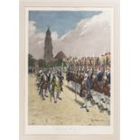 A large coloured print “Friedrich Wilhelm I und seine Kiesengarde” after original by “Carl Rohling