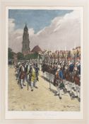 A large coloured print “Friedrich Wilhelm I und seine Kiesengarde” after original by “Carl Rohling
