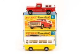 2 harder to find Matchbox Superfast. No.6 Ford Pick-Up in red with white plastic rear roof,
