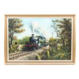 An original railway oil painting by Don Breckon. An oil on canvas entitled ‘Country Crossing’