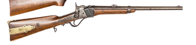 A .50” Sharps breech loading percussion carbine, modified in India, 35½” overall, barrel 19” with