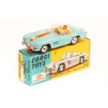Corgi Mercedes-Benz 300SL (303S). An example in light blue with yellow interior, red/white stripe,