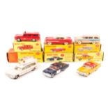 6 Dinky Toys. Nash Rambler (173). Fire Chief’s Car (257). RCMP Patrol Car (264). Superior