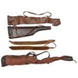 A brown leather leg-o-mutton gun case, for gun with 30” barrels, brass “Secure Lever” clasp, with