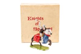 A scarce Britains Knights of Agincourt Series Knight - Knight with Mace (1659). Painted in red, blue