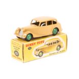 Dinky Toys Triumph 1800 Saloon (151). An example in light brown with mid green wheels. Boxed, worn/