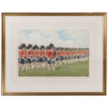 A watercolour by Richard Simkin of a marchpast of The Seaforth Highlanders, 13” x 17”, signed R