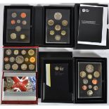 UK proof sets: 2006 De Luxe, £5 to 1p (13 coins) B Unc in leather case; 2012 £5 to 1p (10 coins),