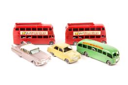 5 unboxed Matchbox Series. No.21 Bedford Duple Luxury Coach (66mm) in light green, MW. No.27
