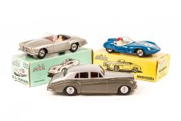 3 original issue Solido cars. A DB Panhard type Le Mans (112) in French Racing Blue, RN46 complete