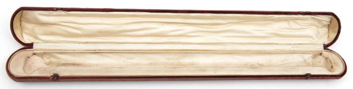 A French crimson velvet covered case, for a baton, silk lining, press stud fasteners, rounded lid,