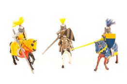 3 Timpo Knights of The Round Table series. Mounted knights - No.69 King Arthur, in yellow and red.