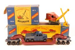 2 Matchbox Lesney Major Packs. A Ruston Bucyrus Excavator (No.4) with maroon cab, yellow shovel