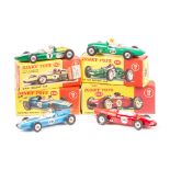 4 Dinky Toys racing cars. Cooper Racing Car (240) in mid blue RN20. Lotus Racing Car (241) in