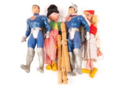 2 Pelham Puppets. Purporting to be figures of Jack and Jill. Together with 2x figures of Captain