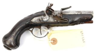 A French 48 bore flintlock sidelock pocket pistol, c 1770, 7" overall, round tapered barrel 3",